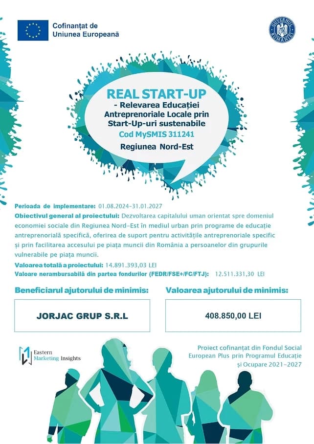 Proiect REAL START-UP, cofinanțat de Uniunea Europeană prin Fondul Social European Plus, cod MySMIS 311241, Regiunea Nord-Est